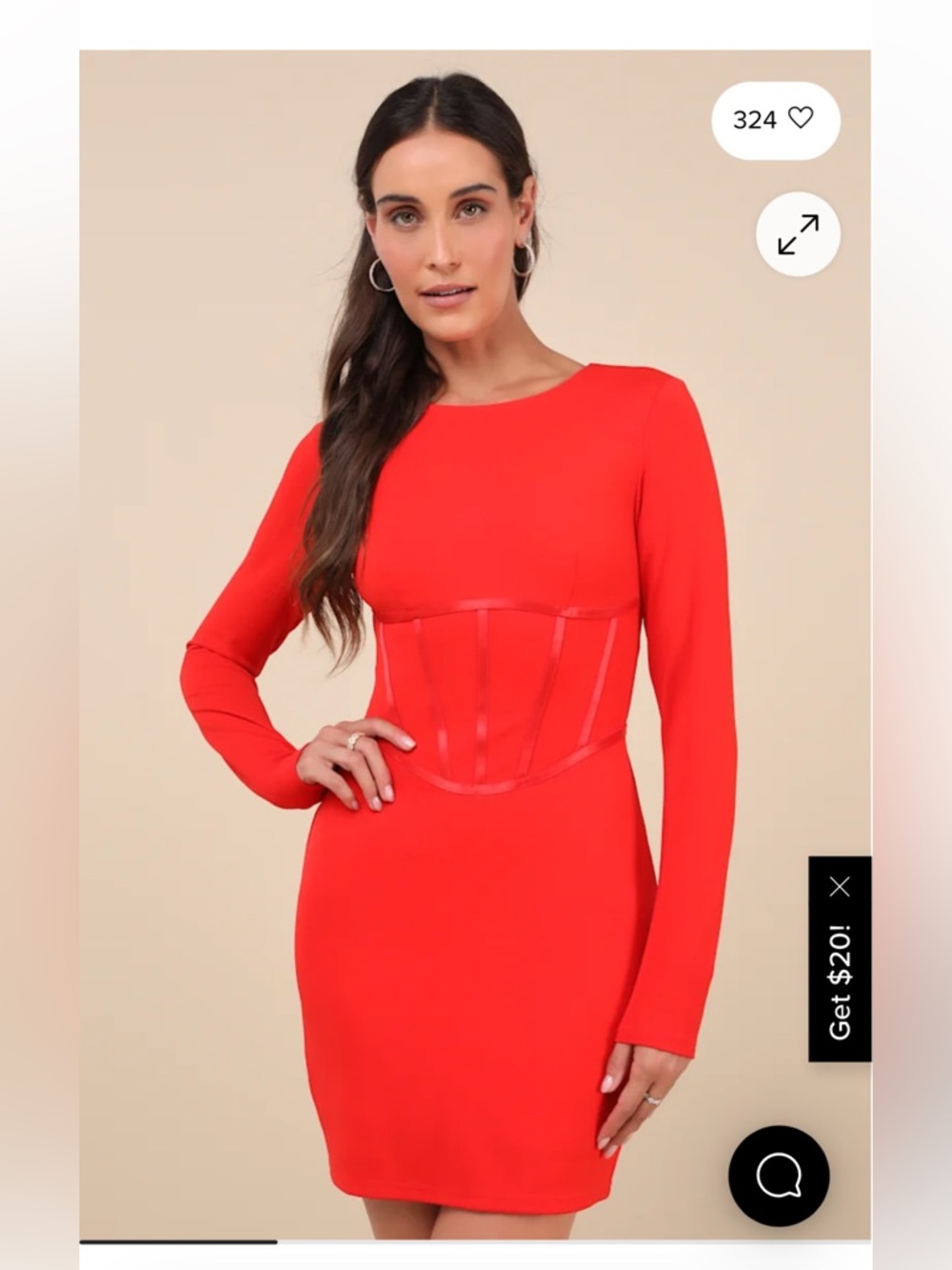 Lulu's Red Long Sleeve Corset Bodycon Mini Dress
